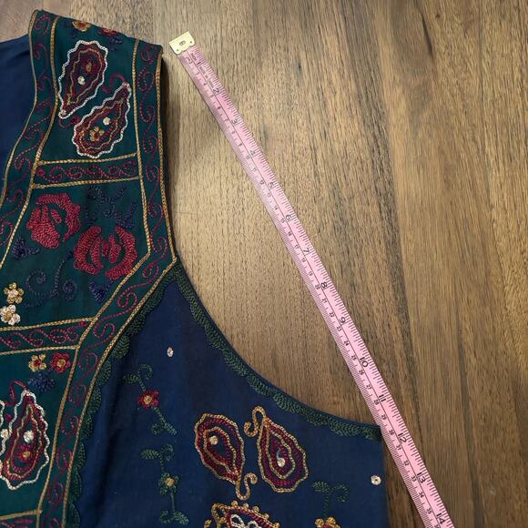 Vintage Solutions Paisley Embroidered Blue & Green Vest SZ 2X 90s Boho Western - Picture 9 of 9
